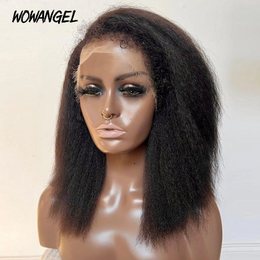 WOWANGEL 4C Edges Wig Skinlike Real HD 13x6 Kinky Straight BOB With Curly Baby Hair