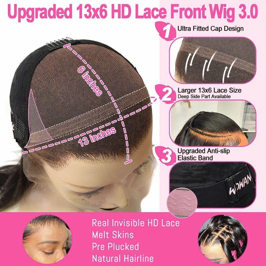 WOWANGEL 4C Edges Wig Skinlike Real HD 13x6 Kinky Straight BOB With Curly Baby Hair