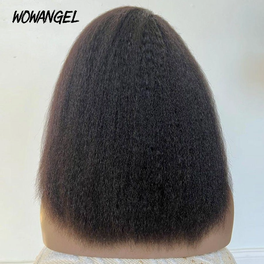 WOWANGEL 4C Edges Wig Skinlike Real HD 13x6 Kinky Straight BOB With Curly Baby Hair