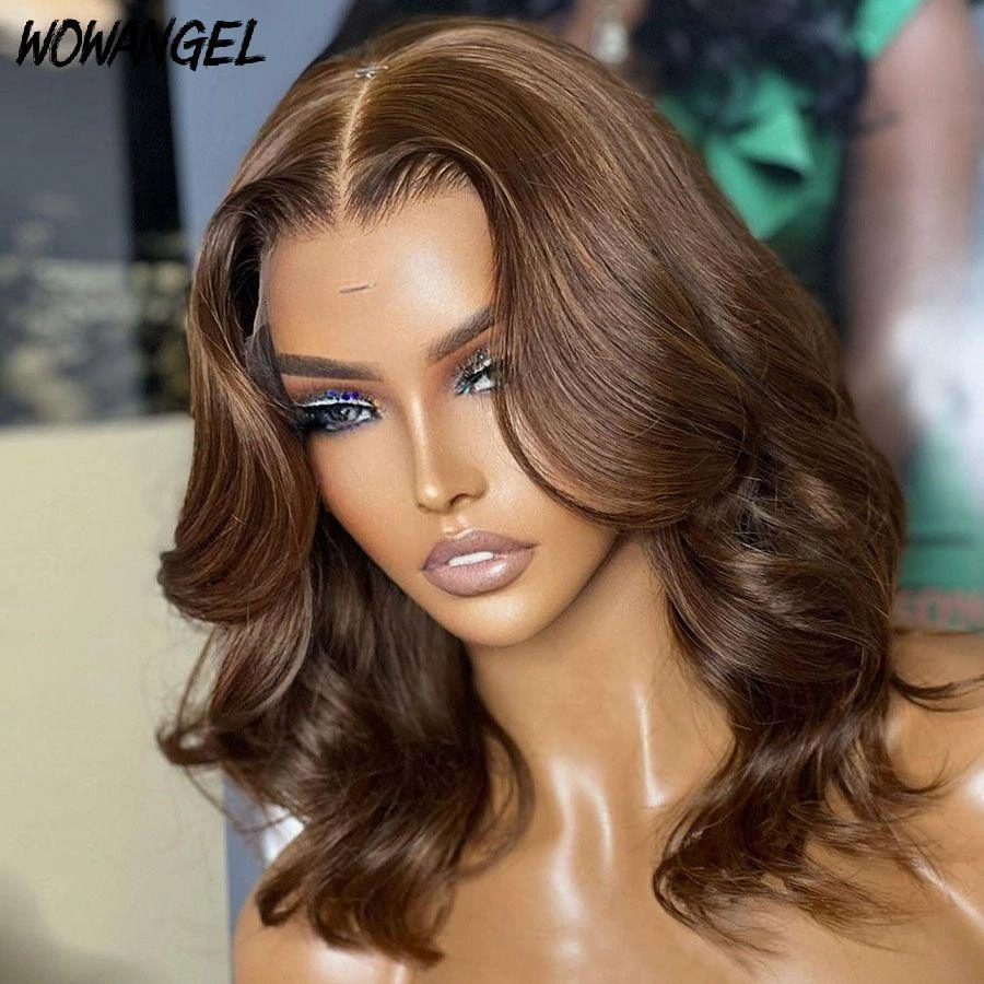 WOWANGEL Light Brown 13x6 Skinlike Real HD Lace Wig Short Wave BOB