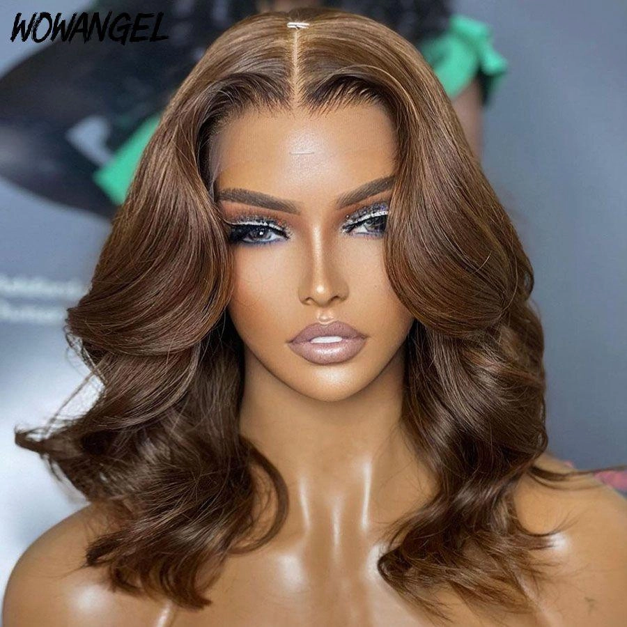 WOWANGEL Light Brown 13x6 Skinlike Real HD Lace Wig Short Wave BOB