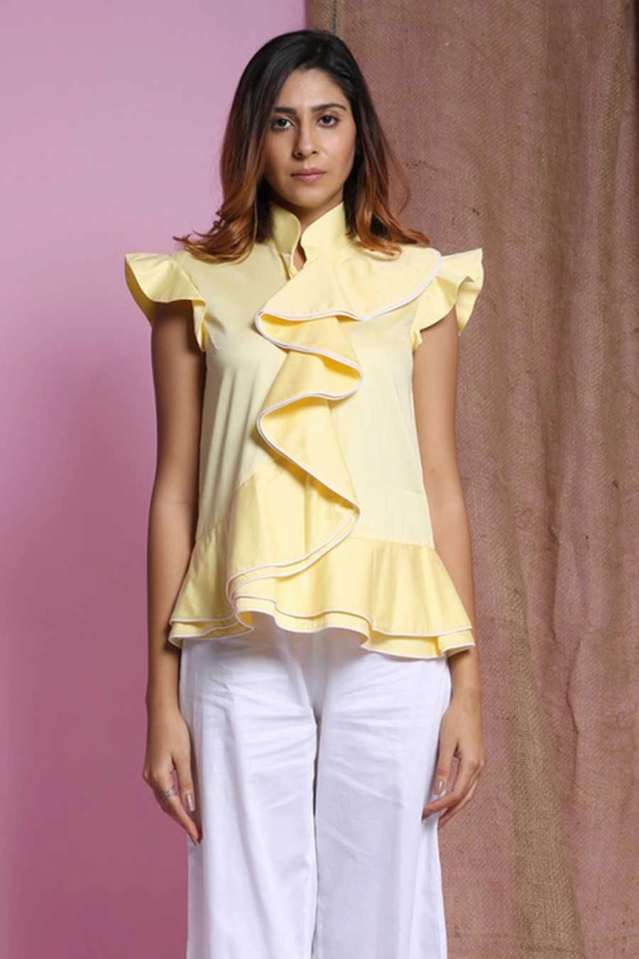 Yellow Waterfall Double Drape Top