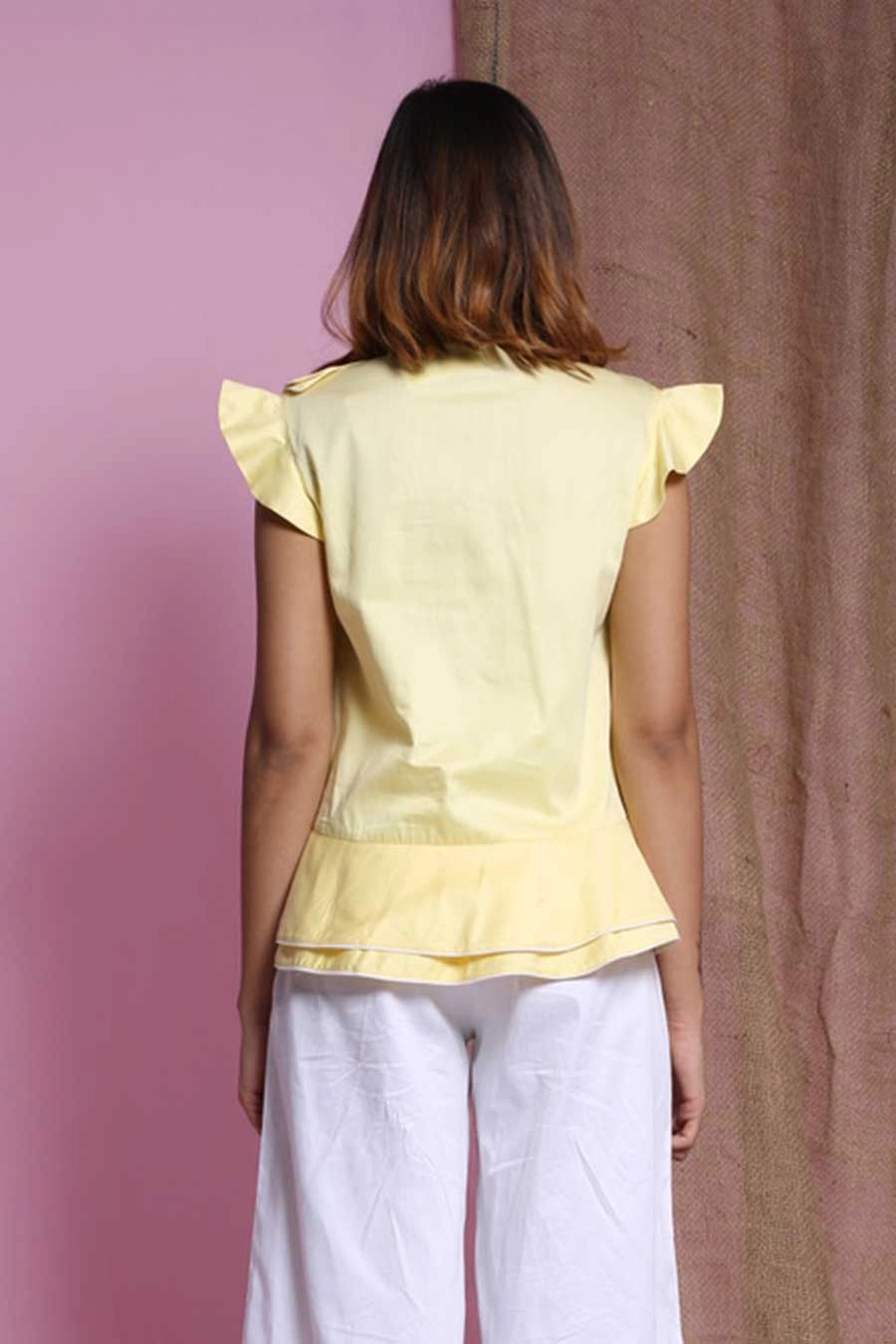 Yellow Waterfall Double Drape Top